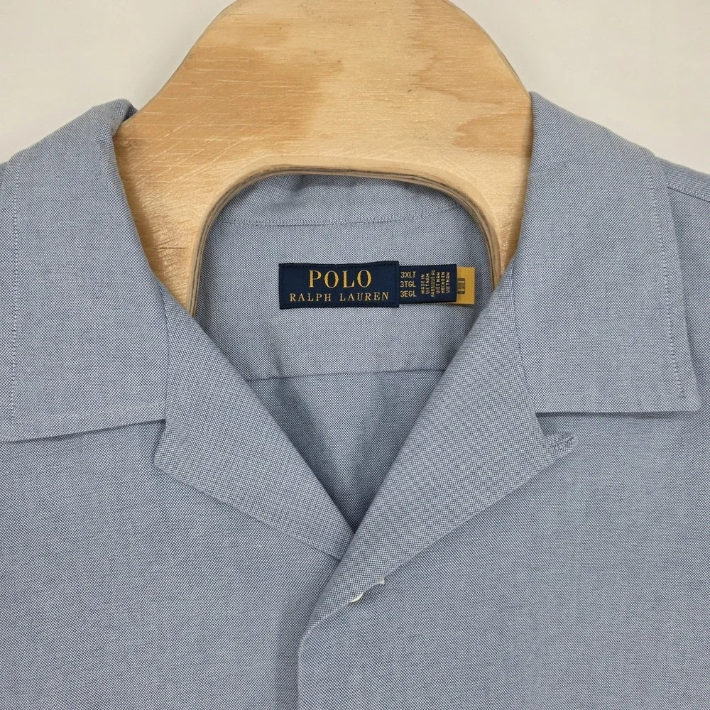 New Polo Ralph Lauren Shirt Mens 3XLT Tall Blue Short Sleeve Button Up Pony